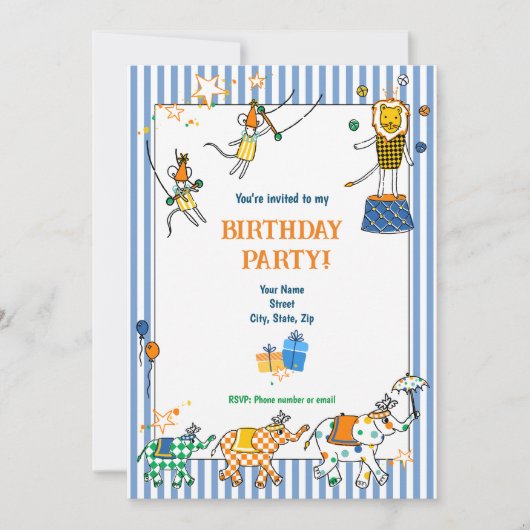 Animaux de cirque Invitations d'anniversaire (Devant)