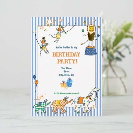Animaux de cirque Invitations d'anniversaire (Debout devant)