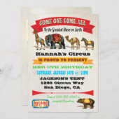 Animaux de cirque vintages Invitations de fête d'a (Devant / Derrière)