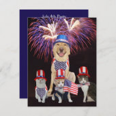 Animaux de compagnie amusants 4 juillet Invitation (Devant / Derrière)