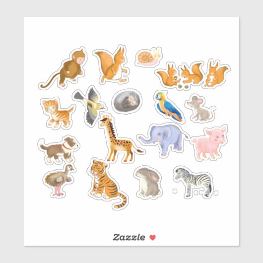 Animaux de dessin animé , autocollants pour planne (Feuille)