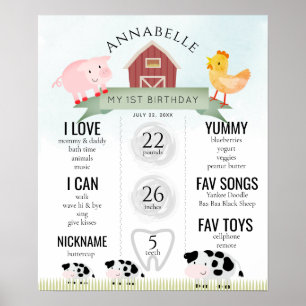 Animaux de ferme1er Anniversaire Poster de jalon