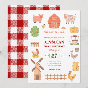 Animaux de ferme 1ère invitation d'anniversaire