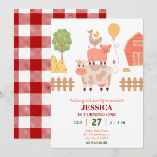 Animaux de ferme 1ère invitation d'anniversaire