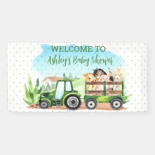 Animaux de ferme Bannière Baby shower tracteur ver (Horizontal)