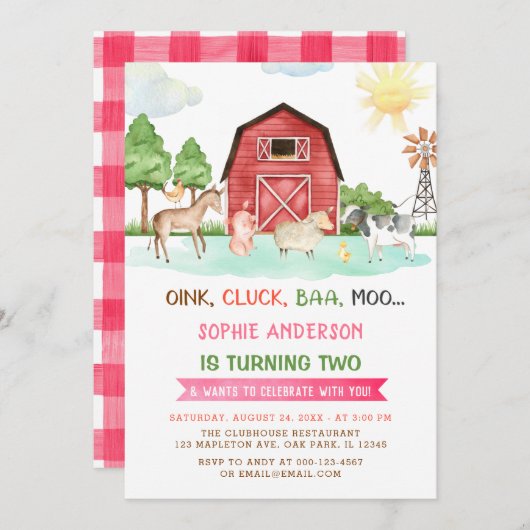 Animaux de ferme Barnyard 2e Invitation d'annivers (Devant / Derrière)