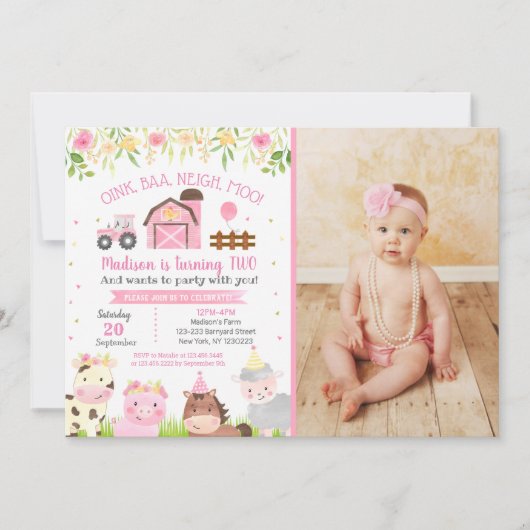 Animaux de ferme Barnyard 2e Invitations d'anniver (Devant)