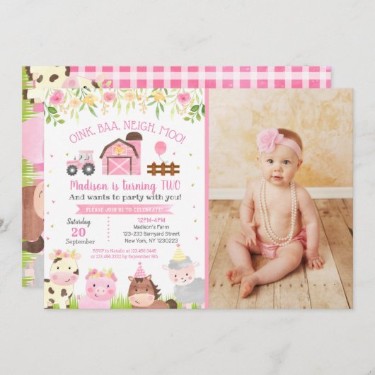 Animaux de ferme Barnyard 2e Invitations d'anniver (Devant / Derrière)