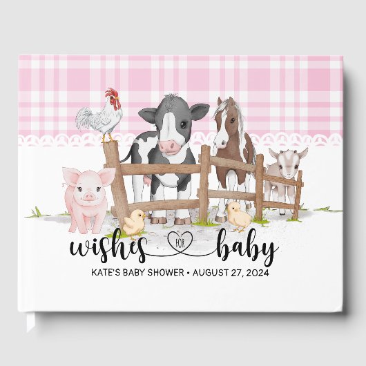 Animaux de ferme Barnyard Baby shower rose Livre d (Recto)
