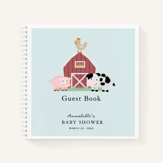 Animaux de ferme Barnyard Blue Baby shower Livre d (Devant)