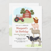 Animaux de ferme Barnyard Invitation d'anniversair (Devant / Derrière)