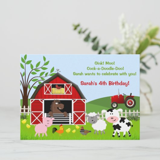 Animaux de ferme Barnyard Invitations de fête d'an (Debout devant)