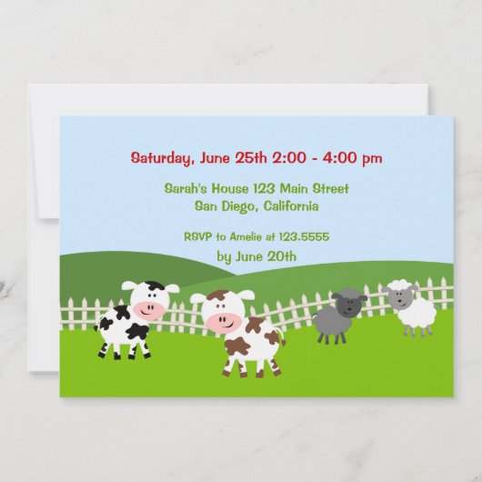 Animaux de ferme Barnyard Invitations de fête d'an (Dos)