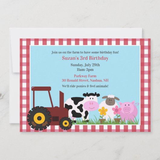 Animaux de ferme d'anniversaire Invitation plate (Devant)