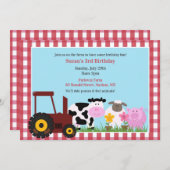 Animaux de ferme d'anniversaire Invitation plate (Devant / Derrière)