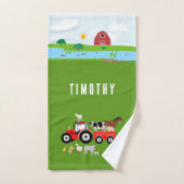 Animaux de ferme et tracteur rouge Barnyard Nom pe (Serviette à main)