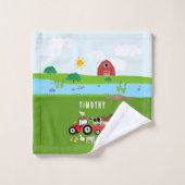 Animaux de ferme et tracteur rouge Barnyard Nom pe (Gant de toilette)