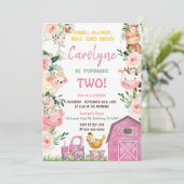 Animaux de ferme Fille rose Invitation d'anniversa (Debout devant)