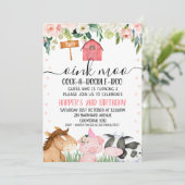 Animaux de ferme Floral 2e anniversaire Invitation (Debout devant)