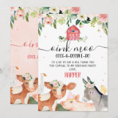 Animaux de ferme floraux roses Carte de remercieme (Devant / Derrière)