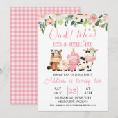 Animaux de ferme floraux roses Invitation d'annive (Devant / Derrière)