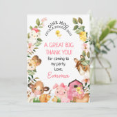 Animaux de ferme Grange rose Carte de remerciement (Debout devant)