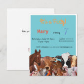 Animaux de ferme, invitation à la fête d'anniversa (Devant / Derrière)