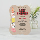 Animaux de ferme Invitation au Baby shower à panie (Debout devant)