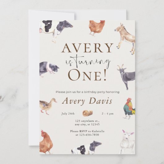 Animaux de ferme Invitation d'anniversaire (Devant)