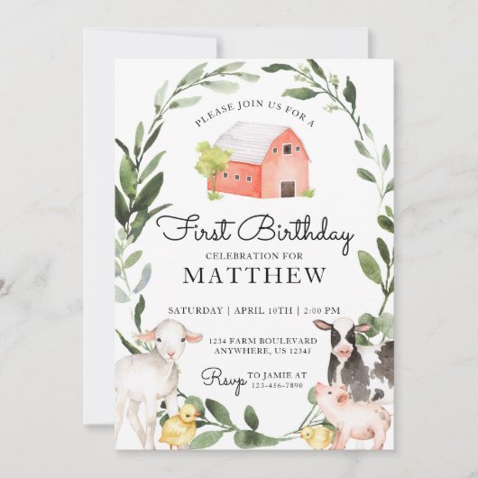 Animaux de ferme Invitation d'anniversaire pour un (Devant)