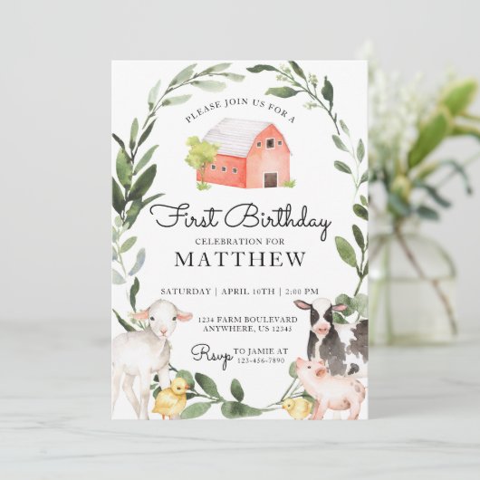 Animaux de ferme Invitation d'anniversaire pour un (Debout devant)