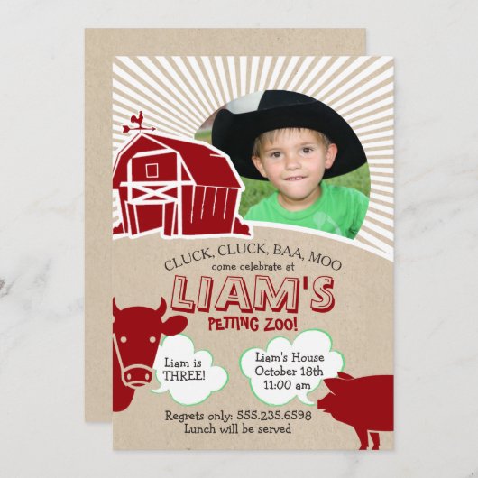 Animaux de ferme Invitation d'anniversaire, Zoo de (Devant / Derrière)