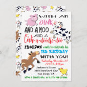 Animaux de ferme Invitation de fête d'anniversaire (Devant / Derrière)
