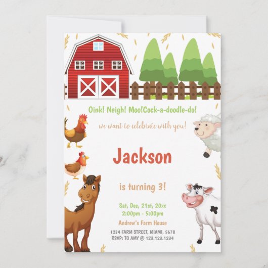 Animaux de ferme Invitations d'anniversaire (Devant)