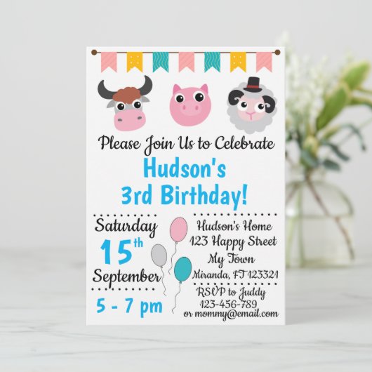 Animaux de ferme Invitations d'anniversaire (Debout devant)