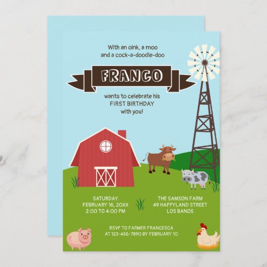 Animaux de ferme Maison de Barnhouse Invitation d' (Devant / Derrière)