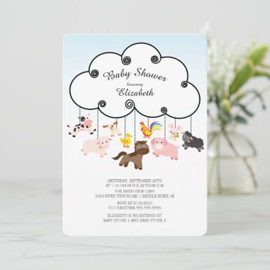 Animaux de ferme mignons Bébé Douche Invitations (Debout devant)