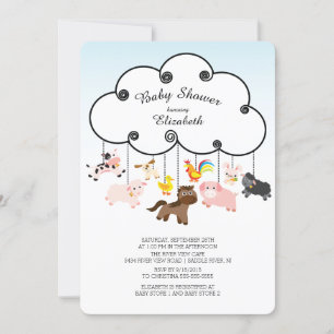 Animaux de ferme mignons Bébé Douche Invitations