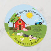 Animaux de ferme mignons Invitation à la fête d'an (Devant / Derrière)