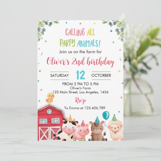 Animaux de ferme mignons Invitation d'anniversaire (Debout devant)