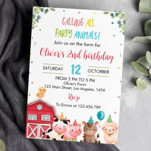 Animaux de ferme mignons Invitation d'anniversaire