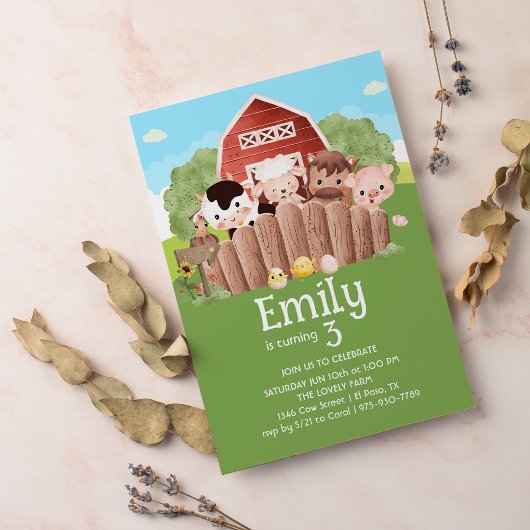 Animaux de ferme mignons Invitation d'anniversaire