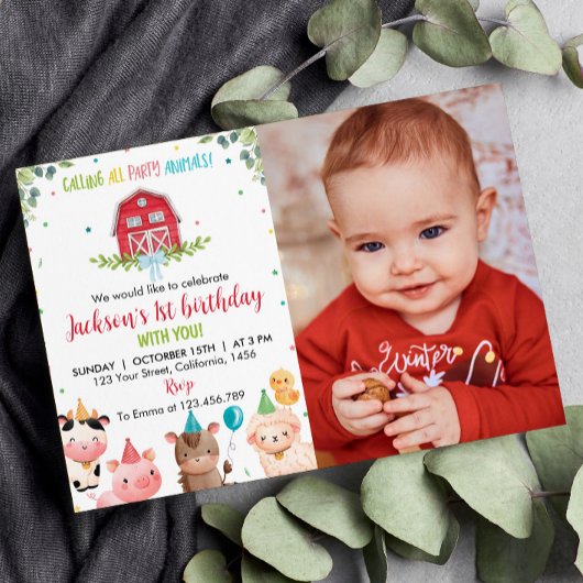Animaux de ferme mignons Invitation d'anniversaire