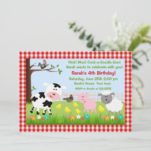 Animaux de ferme mignons Invitations de fête d'ann (Debout devant)