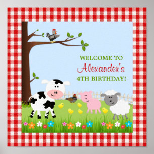 Animaux de ferme mignons Poster de fête d'annivers