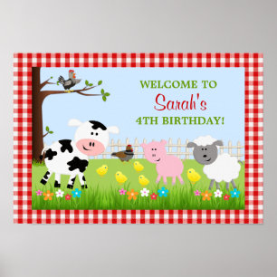 Animaux de ferme mignons Poster de fête d'annivers