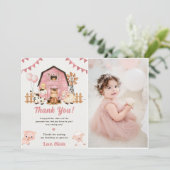 Animaux de ferme roses Anniversaire Photo Carte de (Debout devant)