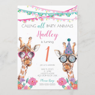 Animaux de fête 1er anniversaire Invitation de fêt
