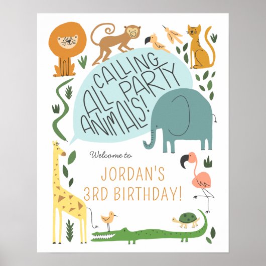 Animaux de fête ! Affiche de bienvenue de fête d'a (Devant)