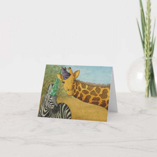 Animaux de fête : Carte Giraffe/Zebra 4"x5.6" (Devant)